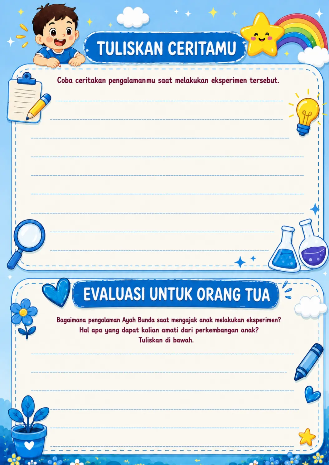 Preview halaman tuliskan ceritamu dan evaluasi orang tua